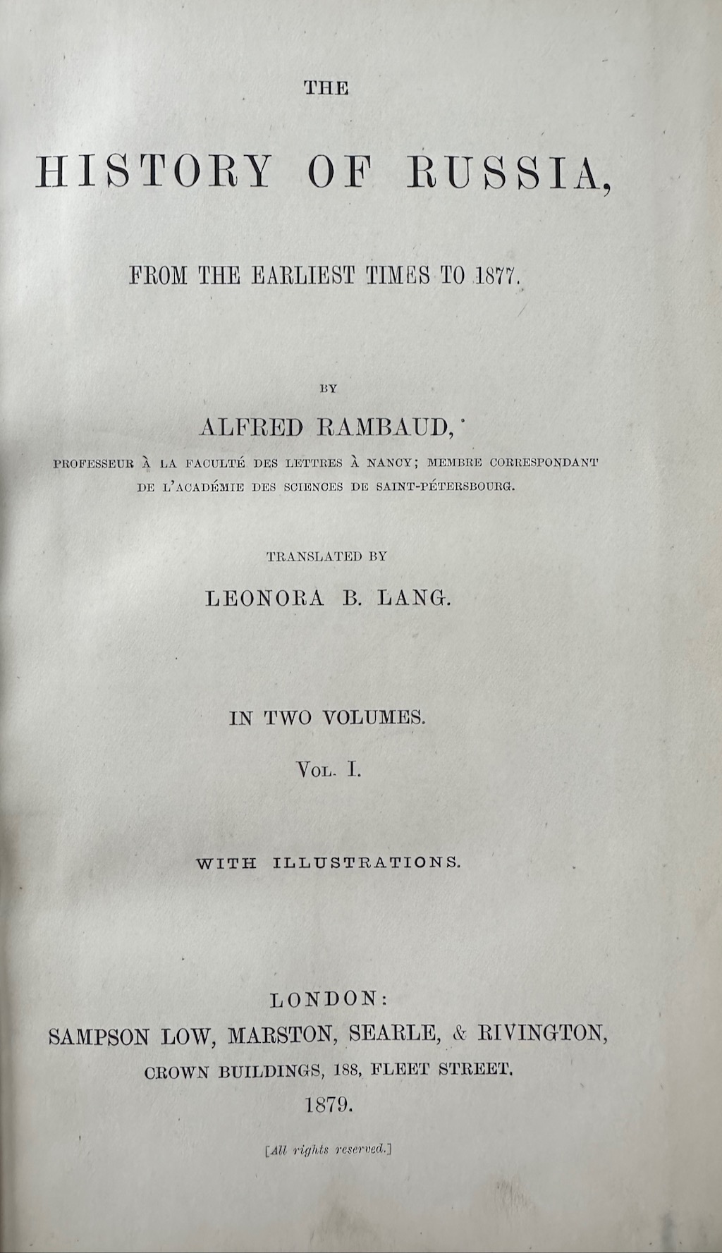 The History of Russia from the Earliest Times to 1877