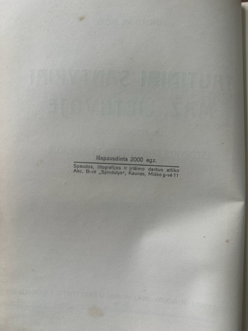 Tiražo ir spaustuvės žyma (Išspausdinta 2000 egz.)
