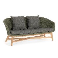 Sofa ogrodowa 2-os COACHELLA zielona 168x78 z drewna teak z liną olefinową Bizzotto