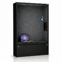 Kabina akustyczna biurowa z siedziskiem i portem USB-C korpus czarny / siedzisko ciemnoszare, 1150 mm: SALLY MentalBox