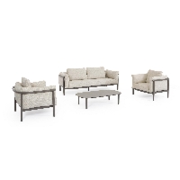 Zestaw sofa 2 fotele i stolik THEODORE beżowy aluminowych z poduszką olefinową Bizzotto