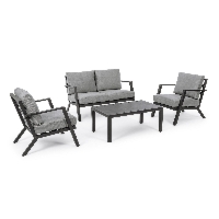 Zestaw sofa 2 fotele i stolik HARLEY antracytowy aluminowy z poduszką olefinową Bizzotto