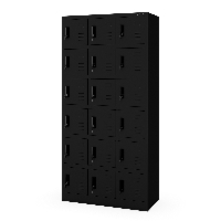 Szafka pracownicza skrytkowa 18-skrytkowa czarna, 900x1850x400 mm: KAROL