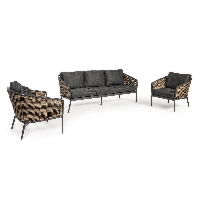 Zestaw sofa z 2 fotelami MARIBELA antracytowy aluminiowy z plecionką z włókna syntetycznego Bizzotto
