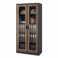 Szafa metalowa z witryną antracytowa / orzech: Eco Design AMELIA, 900 x 1850 x 400 mm