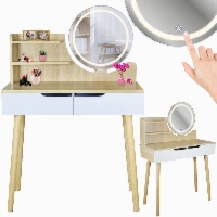 Toaletka z lustrem LED, skandynawska, SCANDI, 80x40x122 cm, jasny buk