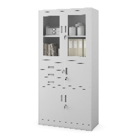 Szafa biurowa metalowa z sejfem, szklane drzwi, szara, 900x1850x400 mm: FILIP