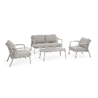 Zestaw sofa 2 fotele i stolik MIRAVET beżowy aluminowych z poduszką olefinową Bizzotto