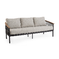 Sofa ogrodowa 3-os FENIX antracyt beż 205x75 aluminiowe z efektem drewna Bizzotto