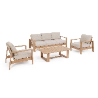 Zestaw sofa 2 fotele i stolik BALTIC naturalny aluminiowe z efektem drewna Bizzotto