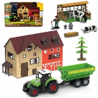 Duży Zestaw Farma – Traktor z Przyczepą, Stodoła, Krowy i Rolnik – Napęd Frykcyjny, Efekty Świetlne i Dźwiękowe – Skala 1:16
