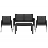 Meble ogrodowe zestaw sofa, 2 krzesła i stolik ze szklanym blatem czarne
