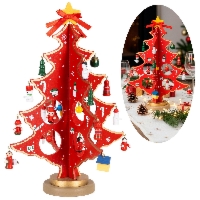 Drewniana choinka z figurkami świąteczna 29 cm dekoracja bożonarodzeniowa czerwona
