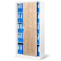 Szafa metalowa biurowa z drzwiami przesuwnymi biała/dąb sonoma, 900x1850x400 mm: KUBA Eco Design