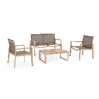 Zestaw sofa 2 fotele i stolik KALLEN naturalny aluminiowy Bizzotto