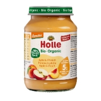 JABŁKO - BRZOSKWINIA BEZ DODATKU CUKRÓW BEZGLUTENOWE OD 5 MIESIĄCA DEMETER BIO 190 g (SŁOIK) - HOLLE