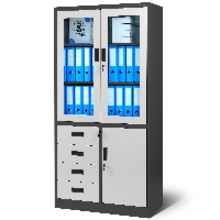 Szafa biurowa przeszklona na akta z 4 szufladami antracytowo-biała, 900x1850x400 mm: WIOLA