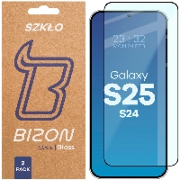 Szkło hartowane Bizon Glass Edge Duo do Galaxy S25 / S24, czarna ramka, 2 sztuki