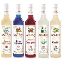 Zestaw 5 syropów Blue Curacao, Grenadina, Cukrowy, Wanilia, Mojito Mint 490 ml x 5