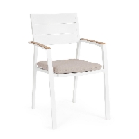 Krzesło ogrodowe ZELMAR białe 58.5x55.5 aluminiowe z efektem drewna Bizzotto