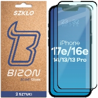 Szkło hartowane Bizon Glass Edge Duo do iPhone 17e / 16e / 14 / 13 Pro / 13, czarna ramka, 2 sztuki