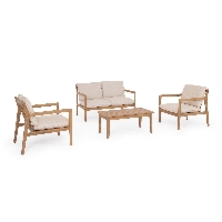 Zestaw sofa 2 fotele i stolik DANUBIO z drewna akacjowego Bizzotto