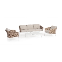 Zestaw sofa 2 fotele i stolik OCEANA biały aluminiowy z plecionką z włókna syntetycznego Bizzotto
