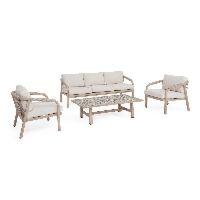 Zestaw sofa stolik 2 fotele KALIMERA aluminiowe z efektem drewna Bizzotto