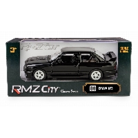 BMW M3 E30 1:32 – Metalowy model kolekcjonerski z napędem pull-back i otwieranymi drzwiami, czarny (554065 K-146)