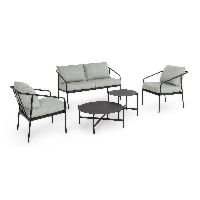 Zestaw sofa 2 fotele i stolik FLORIAN stalowy Bizzotto