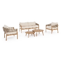 Zestaw sofa 2 fotele i stolik THIAGO z drewna akacjowego Bizzotto