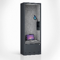 Kabina akustyczna biurowa z siedziskiem i portem USB-C korpus antracytowy / siedzisko szare, 600 mm: SALLY MentalBox