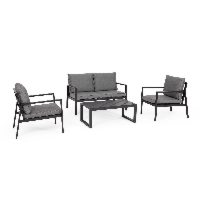 Zestaw sofa 2 fotele i stolik HILDE antracytowy alumniowy Bizzotto