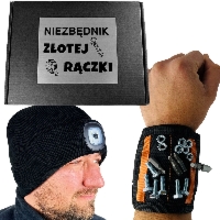 Niezbędnik Złotej Rączki Świecąca Czapka + Opaska Magnetyczna - Prezent dla Taty Dziadka Męża Mężczyzny Chłopaka na Święta
