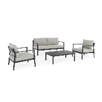 Zestaw sofa 2 fotele i stolik SIRIUS antracyt/szary aluminiowy Bizzotto