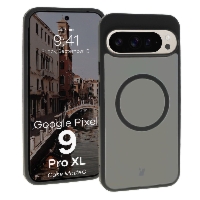 Etui z pierścieniem magnetycznym Bizon Case MatteO do Google Pixel 9 Pro XL, półprzezroczyste z czarną ramką