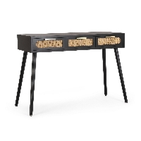 Konsola Josine czarna 110x40x78cm MDF rattan Bizzotto