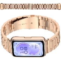 Pasek ze stali nierdzewnej Bizon Strap Watch Aura do Huawei Band 11 / 11 Pro, różowozłoty