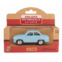 Syrena 104 1:43 - Metalowy model kolekcjonerski w niebieskim z otwieranymi drzwiami i napędem pull-back (K-573)