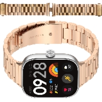 Pasek ze stali nierdzewnej Bizon Strap Watch Aura do Xiaomi Redmi Watch 6 / 5 / 4 / Smart Band 10 Pro / 9 Pro / 8 Pro, różowozłoty