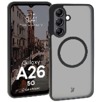 Etui z pierścieniem magnetycznym Bizon Case MatteO do Galaxy A26 5G, półprzezroczyste z czarną ramką
