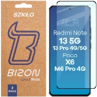 Szkło hartowane Bizon Glass Edge Duo do Xiaomi POCO X6 / M6 Pro 4G / Redmi Note 13 5G / 13 Pro 4G/5G, czarna ramka, 2 sztuki