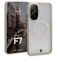 Etui z pierścieniem magnetycznym Bizon Case MatteO do Xiaomi POCO F7, przydymione-beżowe