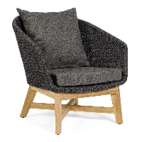 Fotel ogrodowy COACHELLA antracytowy 76x78 z drewna teak z liną olefinową Bizzotto