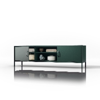 Szafka RTV metalowa szeroka XL na nóżkach butelkowa zieleń, 1700x400x500 mm: ROSARIA