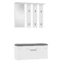 Garderoba, wieszak z lustrem + szafka na obuwie, Parma, 100x35x180 cm, biel