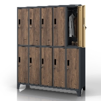 Szafa socjalna ubraniowa 10-drzwiowa antracytowa/orzech, 1360x1720x450 mm: BARTEK Eco Design