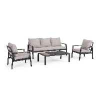 Zestaw sofa 2 fotele i stolik ELNA antracyt/beż aluminiowy Bizzotto