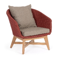 Fotel ogrodowy COACHELLA czerwone 76x78 z drewna teak z liną olefinową Bizzotto