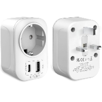Adapter / przejściówka Tech-Protect TA100 z Europy (EU) do Wielkiej Brytanii (UK), 1x USB-A, 1x USB-C, biały